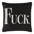 White velvet pillow with large rhinestone and faux pearl lettering spelling "FUCK" in silver embellishments. White velvet pillow with large rhinestone and faux pearl lettering spelling "FUCK" in silver embellishments.