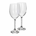Clear crystal wine glass with a gold stem featuring yellow rhinestones and a faceted clear base.