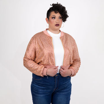 Strass Rhinestone Cropped Bomber Jacket