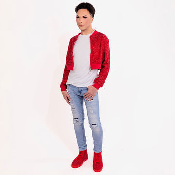Strass Rhinestone Cropped Bomber Jacket